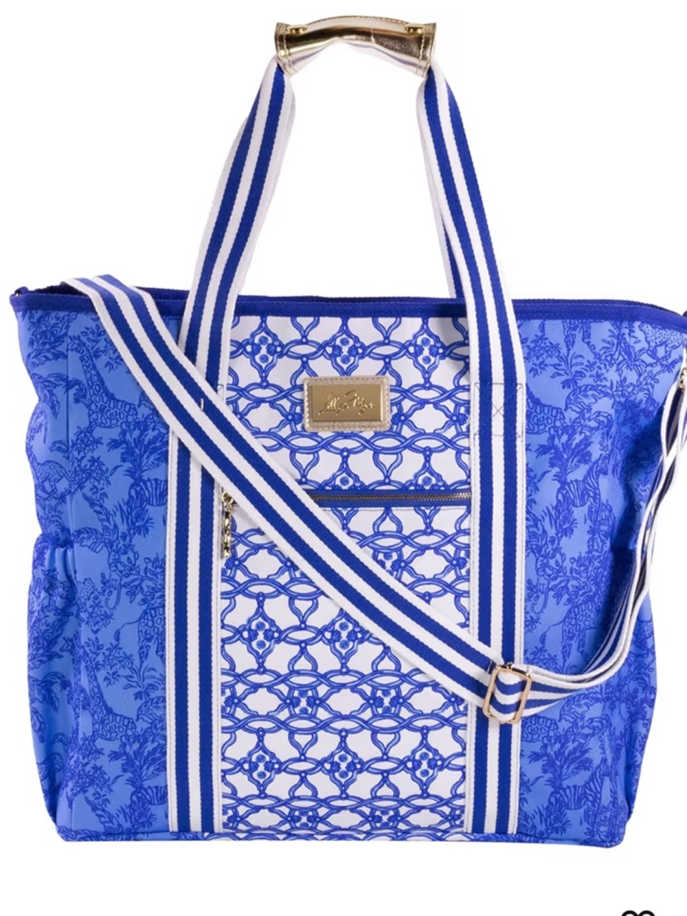 NWT Lilly Pulitzer Blue Safari Party picnic cooler beach Bag with Striped Strap.